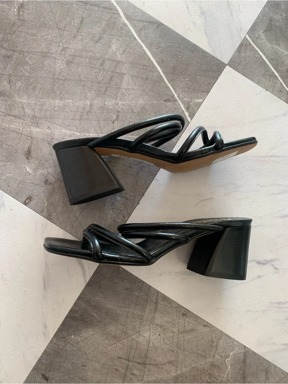 Matisse Black Loop-Strap Square-Toe Heeled Sandals